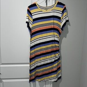 Bar III Blue and Yellow Sheath Mini Dress Short Sleeve Crew Neck